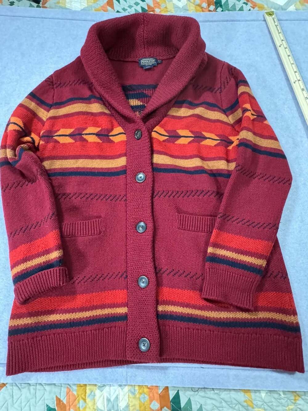 Pendleton Southwestern Aztec Serape Shawl Cardigan Sweater Petite L